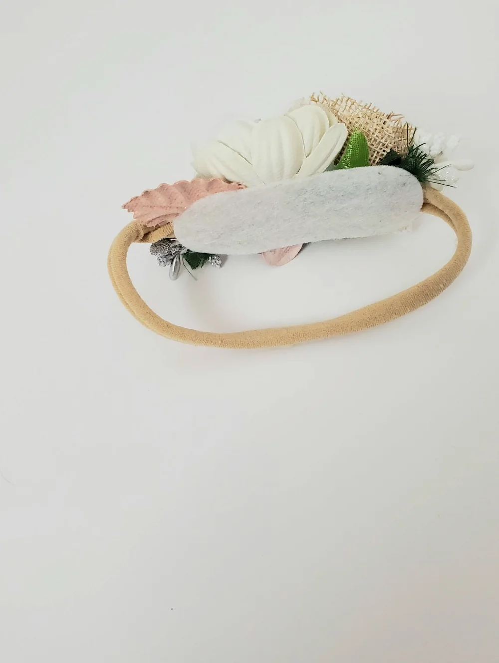 Floral Baby Nude Nylon Headband Set 3 Neutral Cream, Blush & Sage Newborn